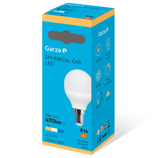 BOMBILLAS LED 2+1 LUZ CALIDA ESFER.5,5W E14 470LM GARZA