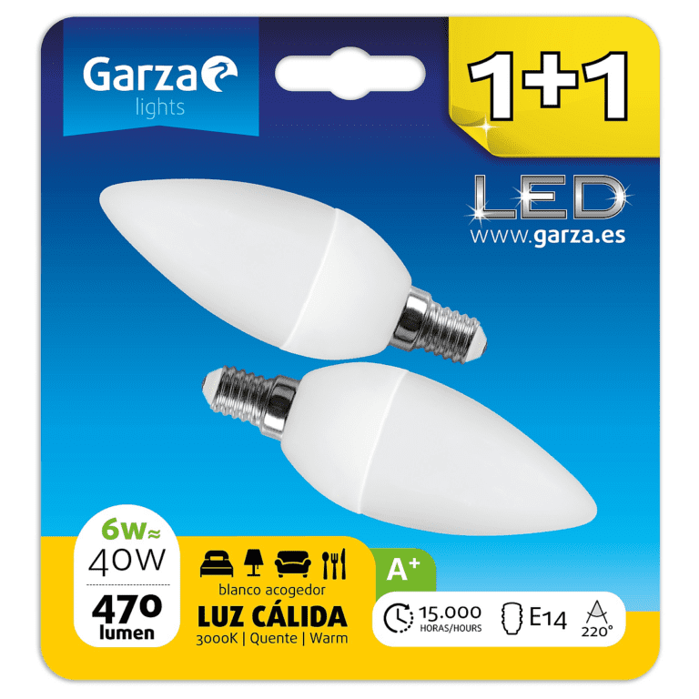 BOMBILLAS LED 2+1 LUZ CALIDA VELA 5,5W E14 470LM GARZA